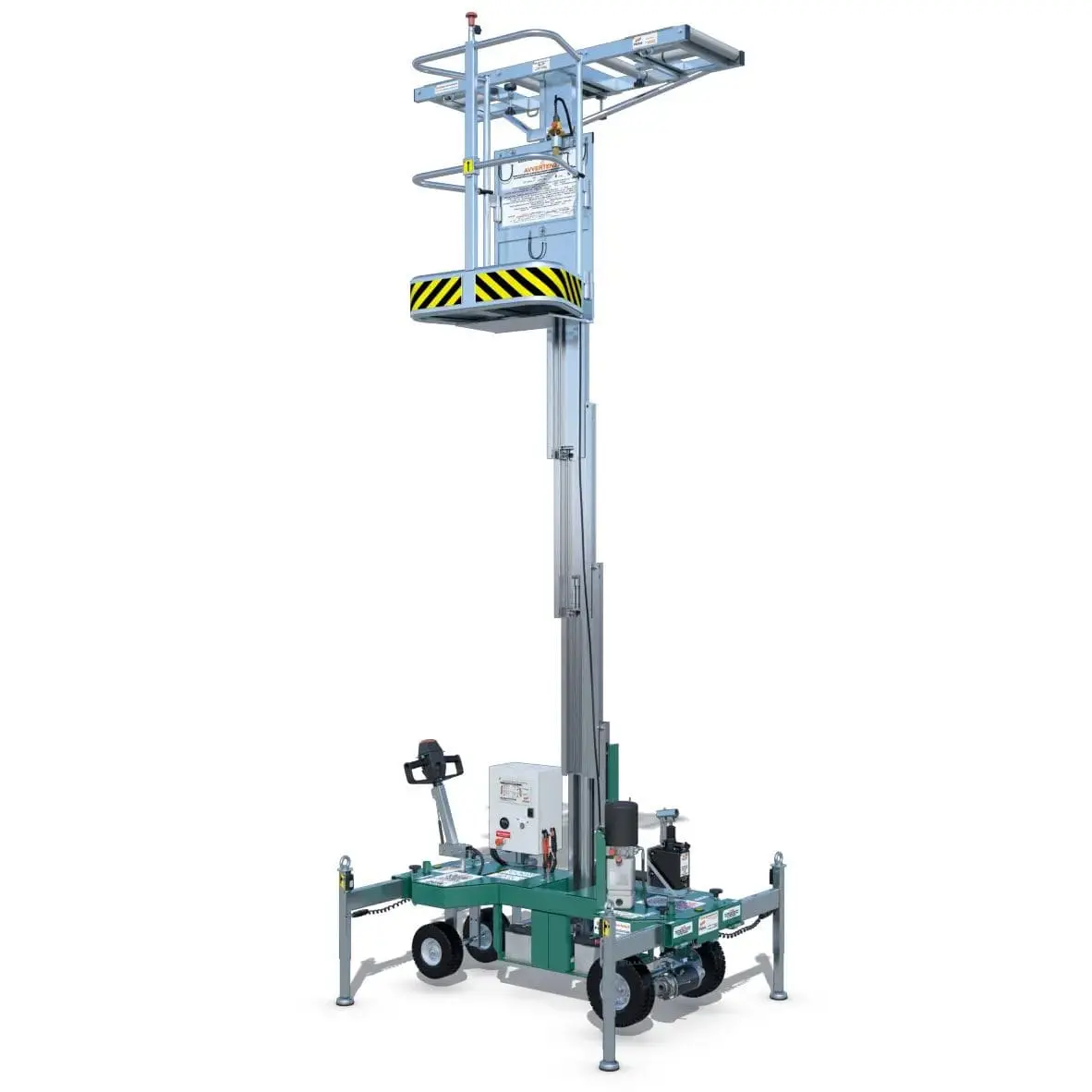 Rendering elevatore montaferetri completamente esteso in verticale